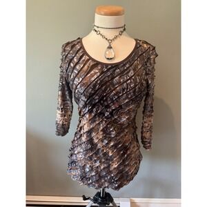 Y2K Granola Girl Boho Chic Brown Ruffle Textured Top Bohemian Indie petite small